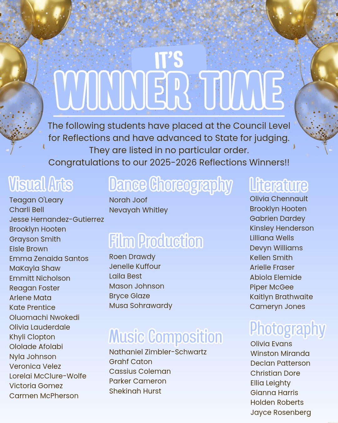 Reflections Winners - Council Level